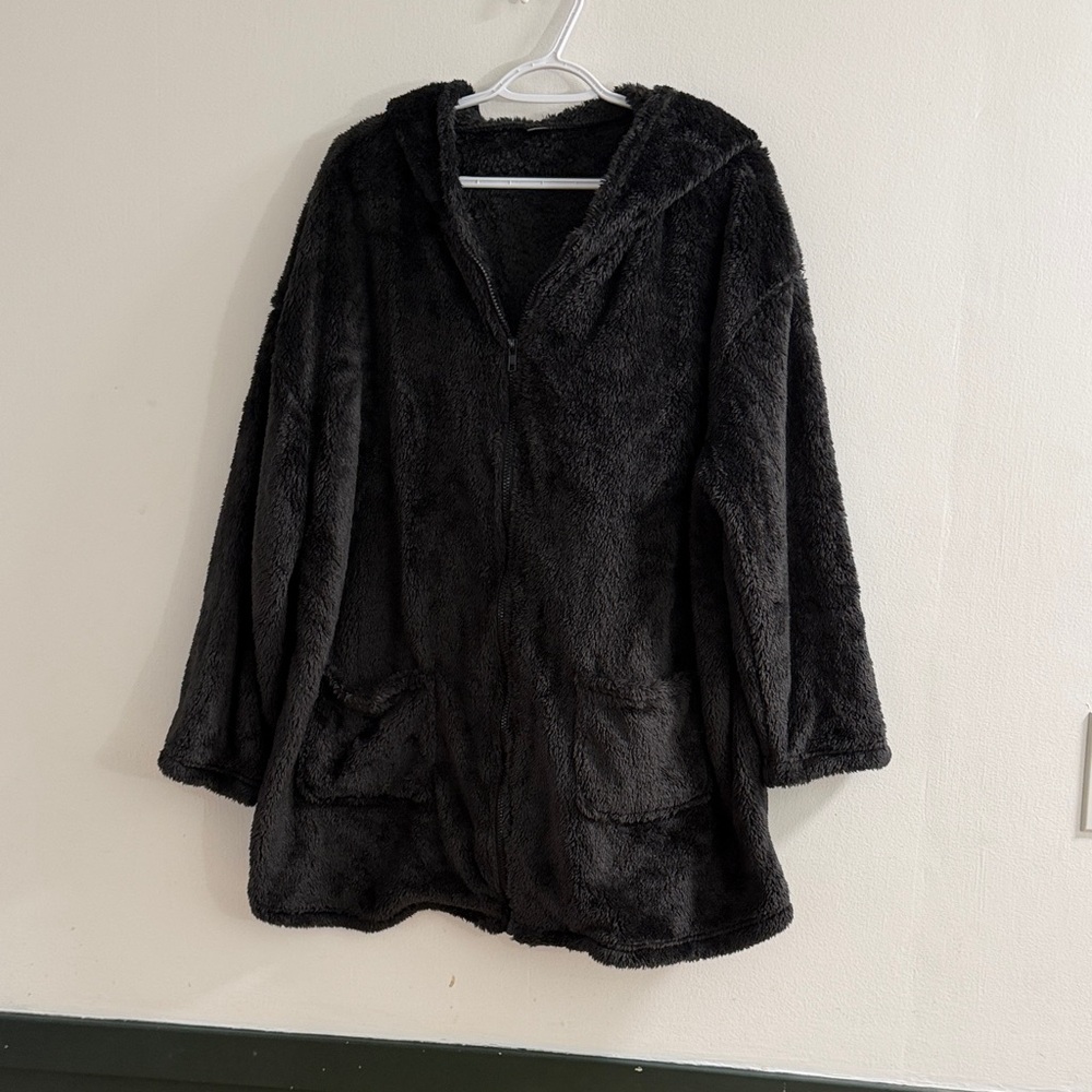 SHEIN Charcoal Fleece Zip-Up Jacket
